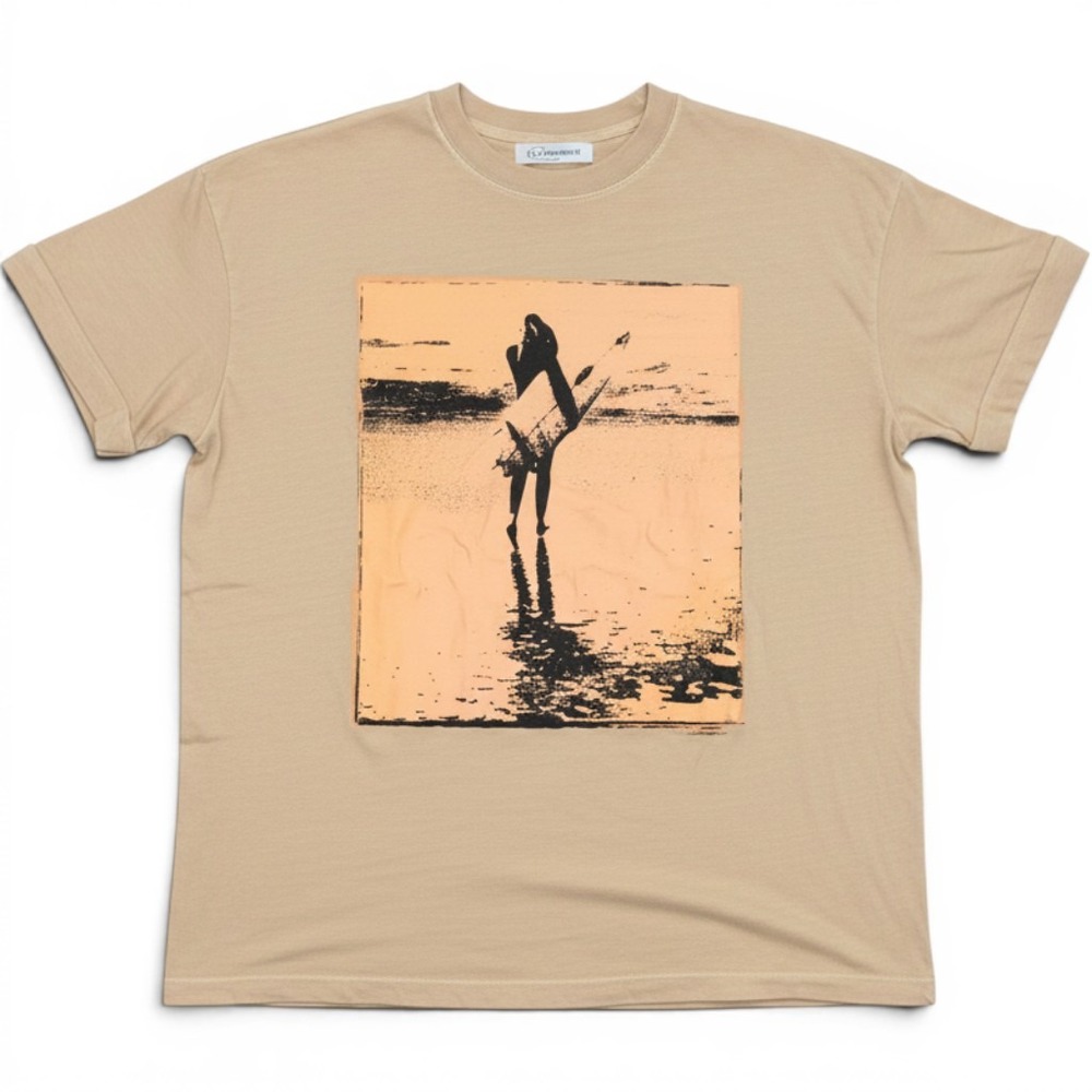 Girl Dangerous Graphic T Shirt Womens Medium Tan Beach Surfer Short Sleeve Tee